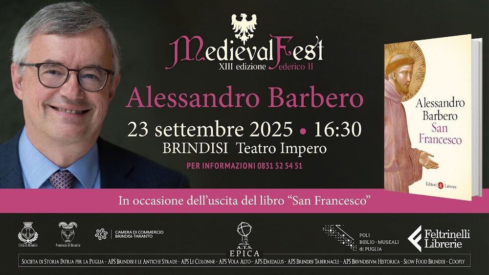 Locandina dell'incontro con Alessandro Barbero, 23 settembre 2025, Teatro Impero di Brindisi